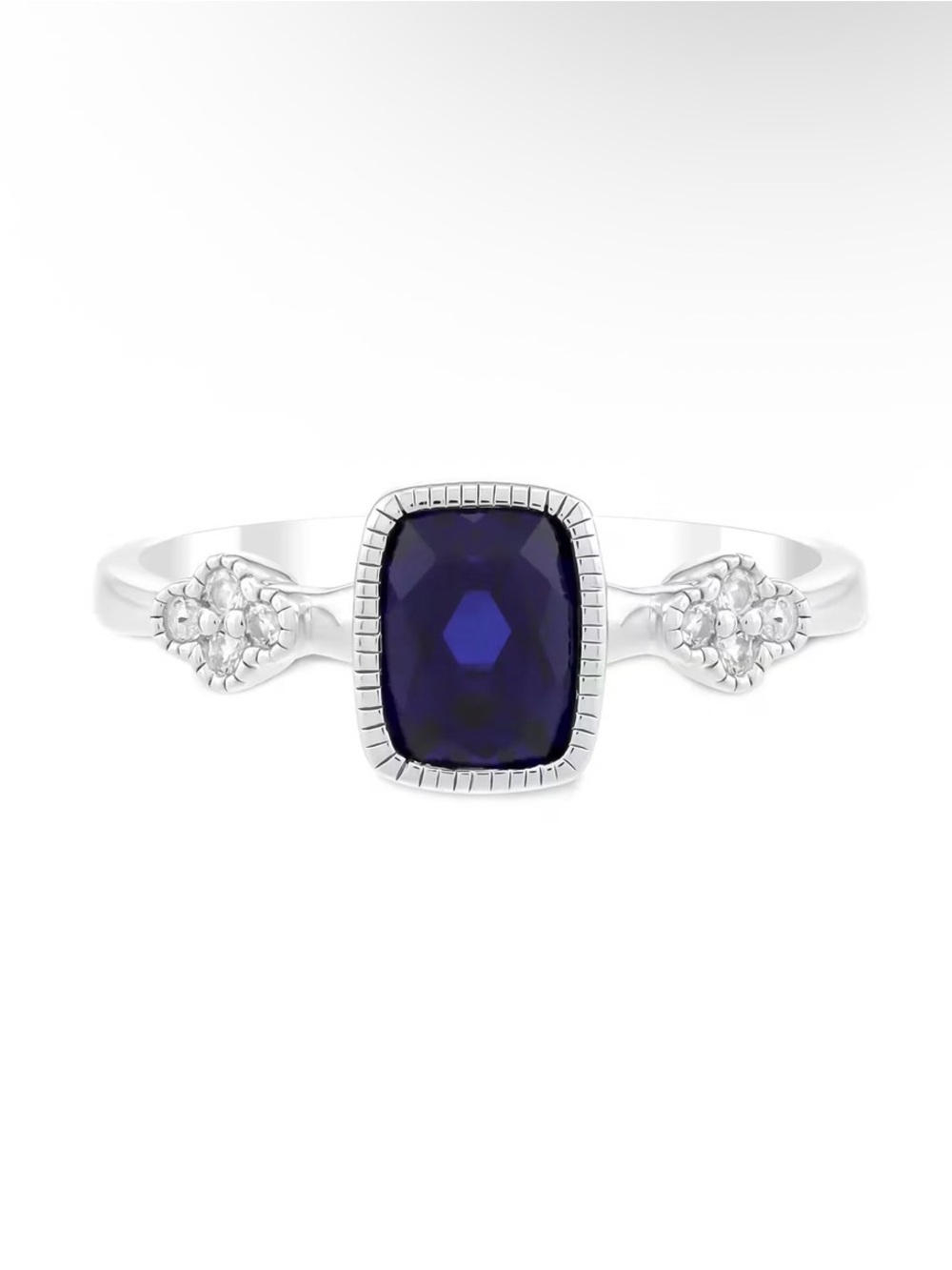 Sterling Silver Blue Sapphire-Style Cushion Ring